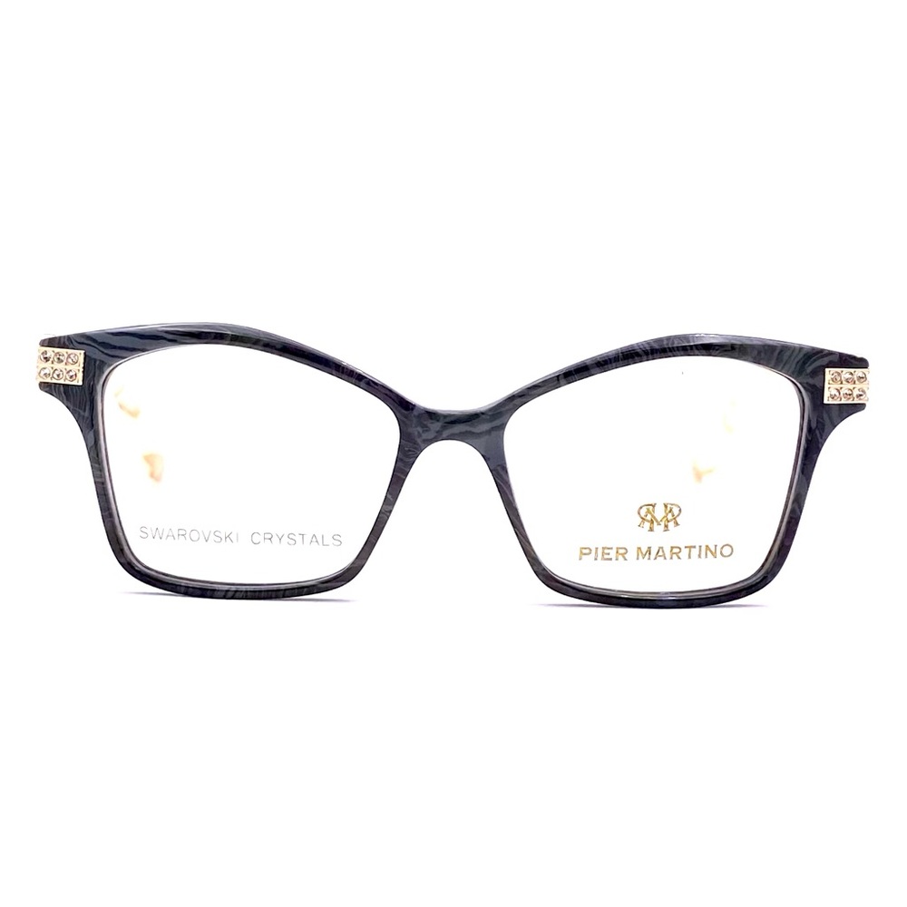 Pier Martino Italy Eyeglasses Black Onyx Marble & Ivory + Swarovski Crystals